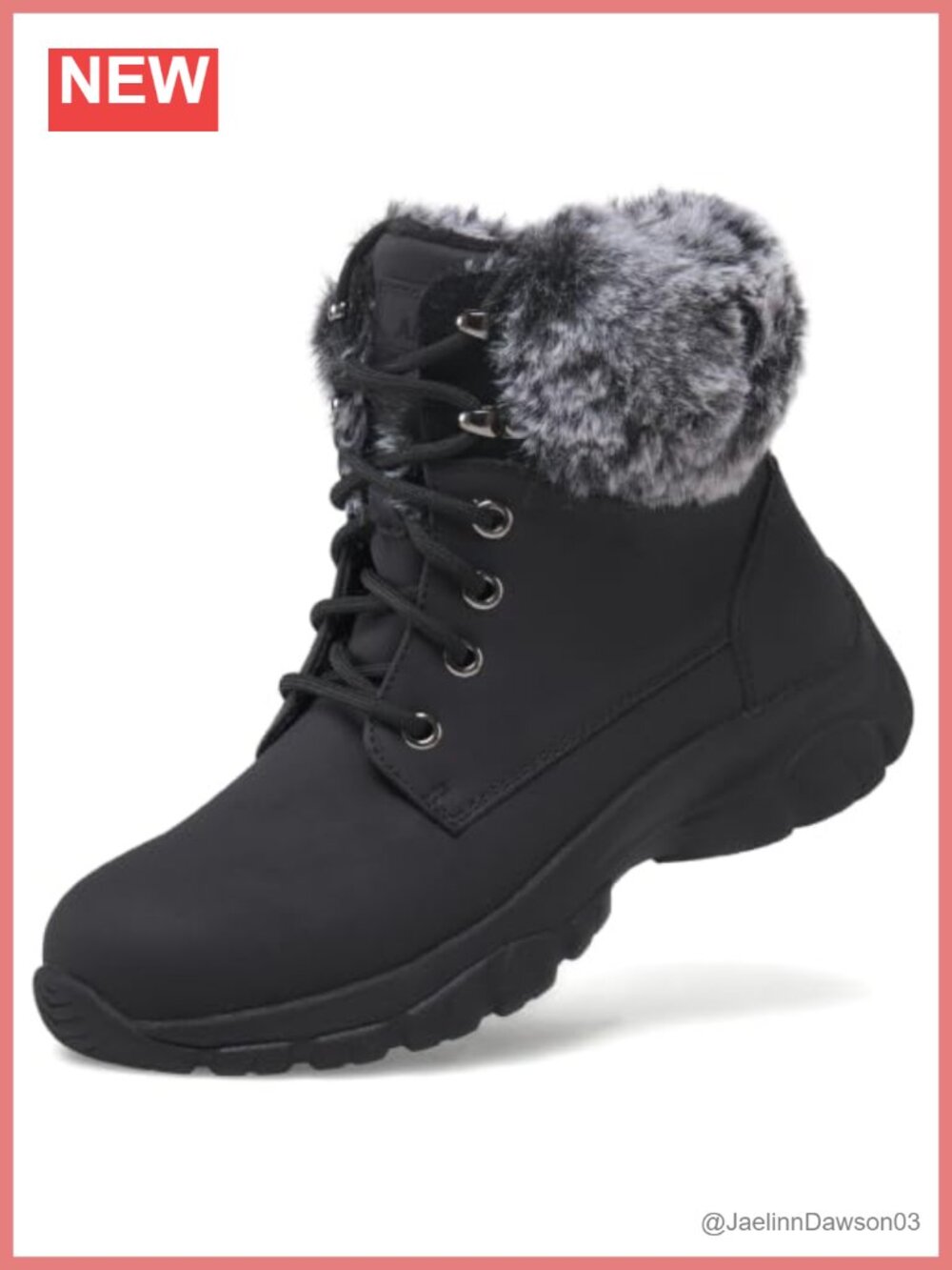 Faux Leather Fur Lined Winter Snow Hiking Boots Lace Up Ankle